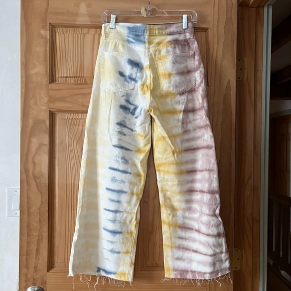 Etica White & Botanical Tie Die High Rise Straight Jeans 25 - Picture 3 of 13